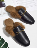 Black Fur Loafer Mules (Gucci Inspired-No Brand) Pre order Shoes