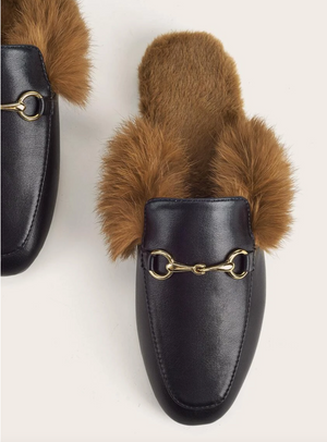 Black Fur Loafer Mules (Gucci Inspired-No Brand) Pre order Shoes