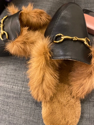 Black Fur Loafer Mules (Gucci Inspired-No Brand) Pre order Shoes