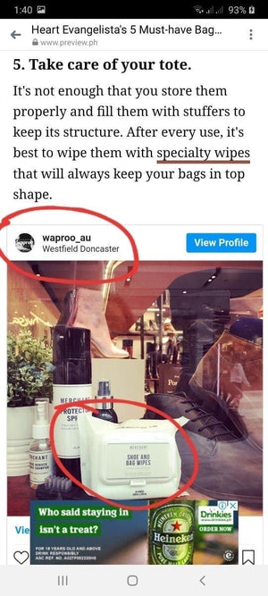 Waproo Antibacterial Bag and Shoe Wipes (on hand)