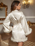 Satin Robe with Feathers (No brand) PRE ORDER